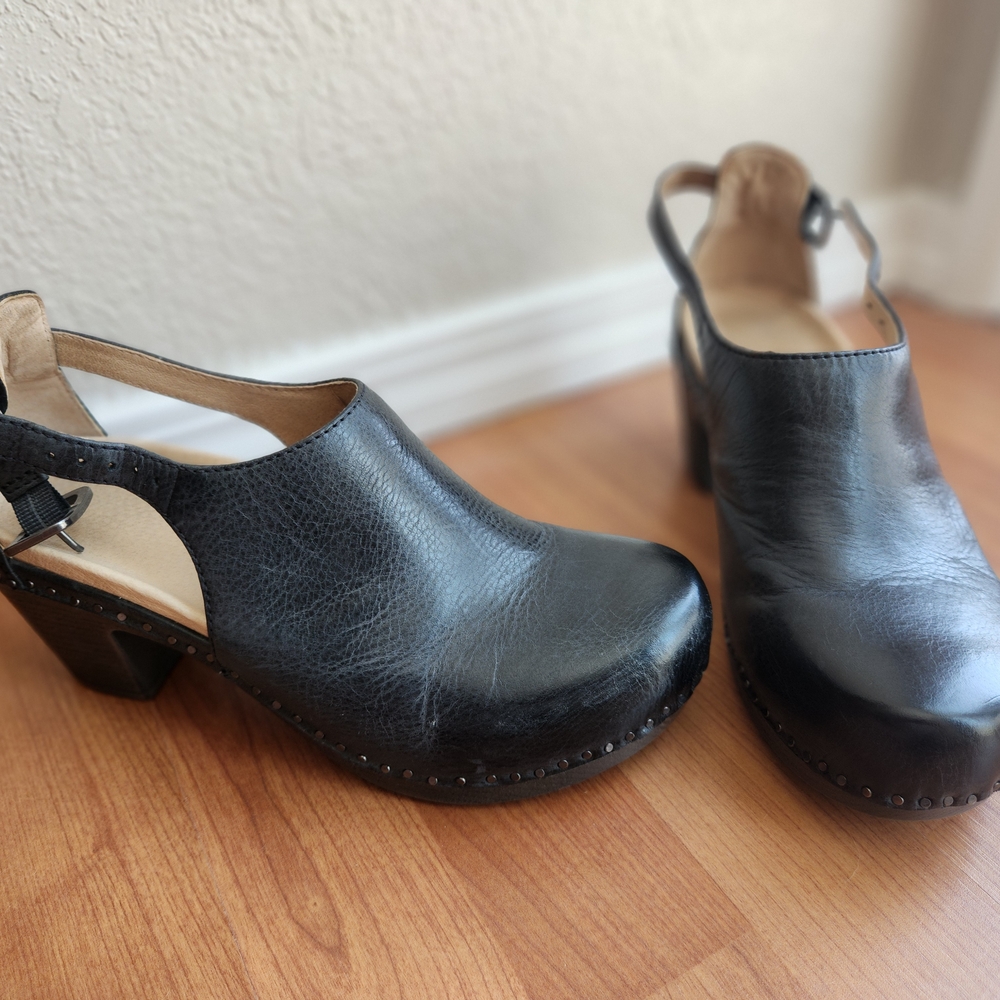 Dansko Black Leather Slingback Mules